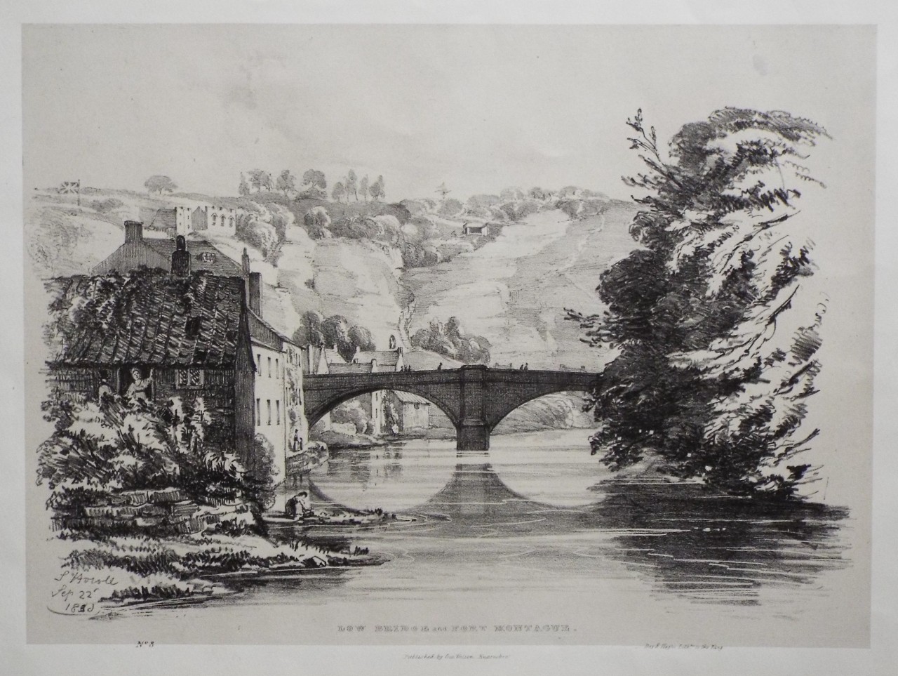 Lithograph - Low Bridge and Fort Montague. - Howell