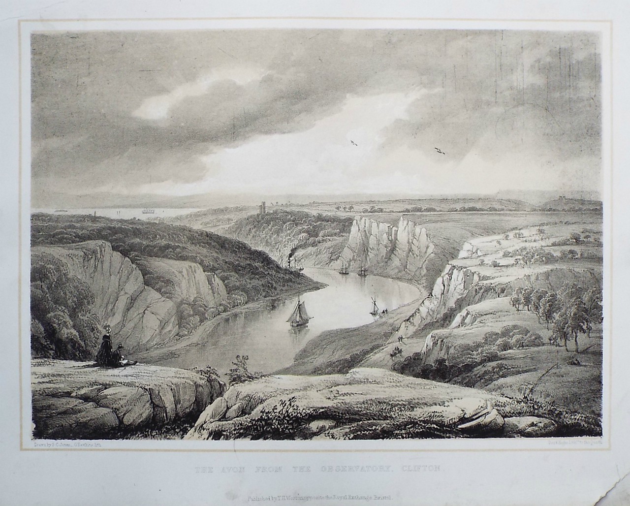 Lithograph - The Avon from the Observatory, Clifton. - Hawkins