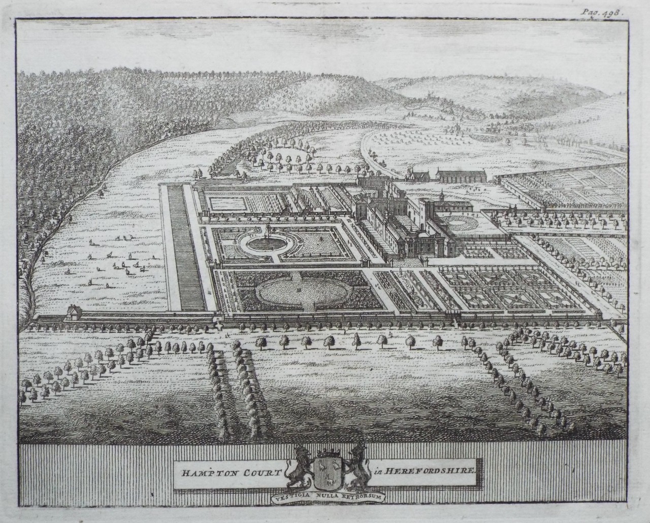 Print - Hampton Court in Herefordshire.