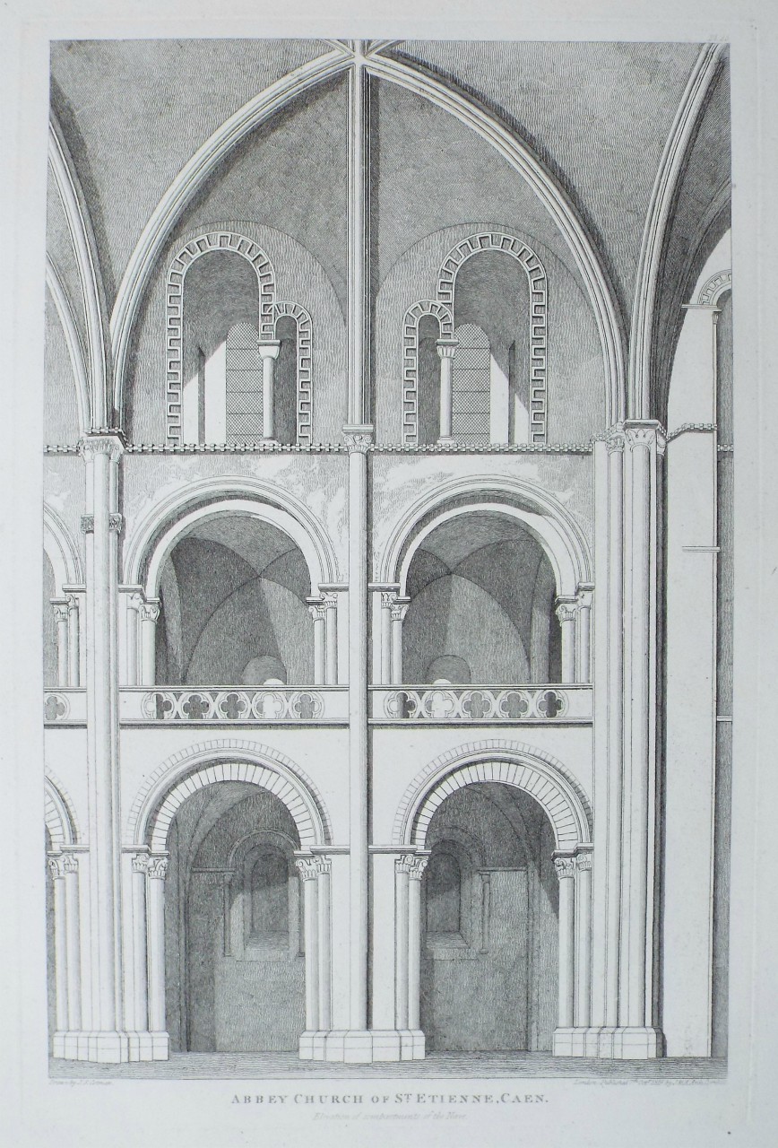 Etching - Abbey Church of St. Etienne at Caen. Elevation of compartments of the Nave. - Cotman