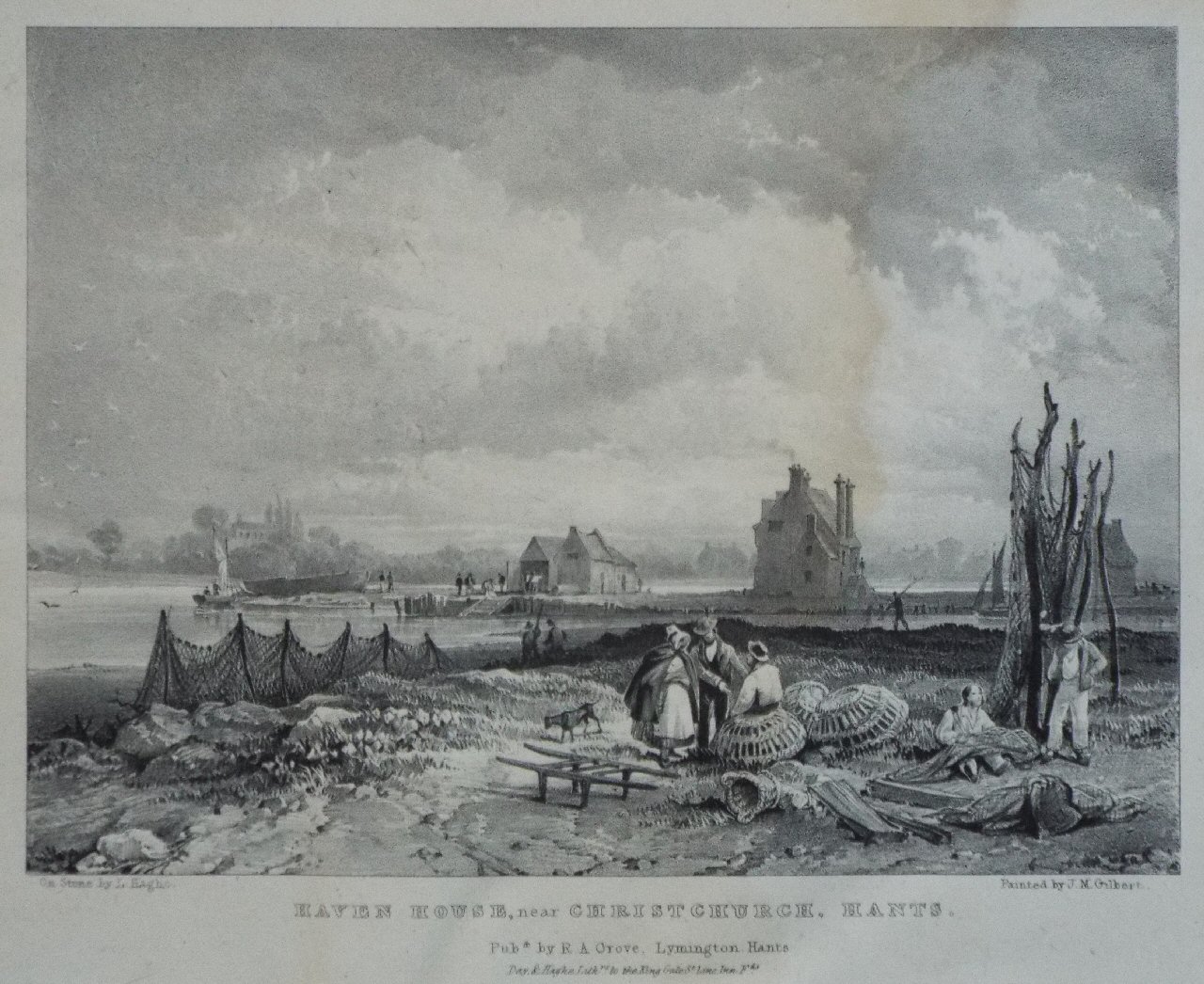 Lithograph - Haven House, near Christchurch, Hants. - Haghe