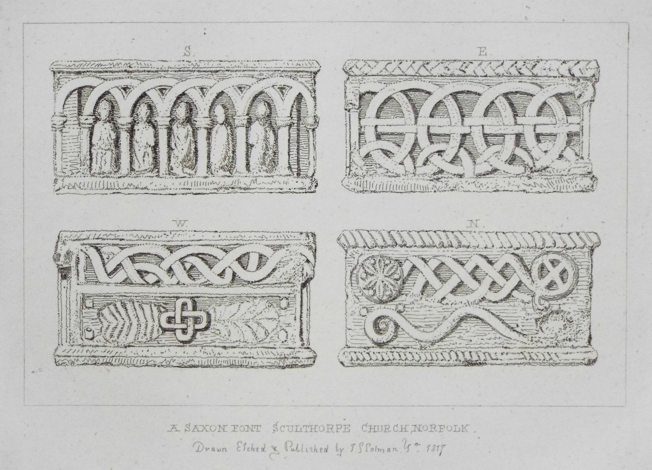 Etching - A Saxon Font Scunthorpe Church Norfolk - Cotman