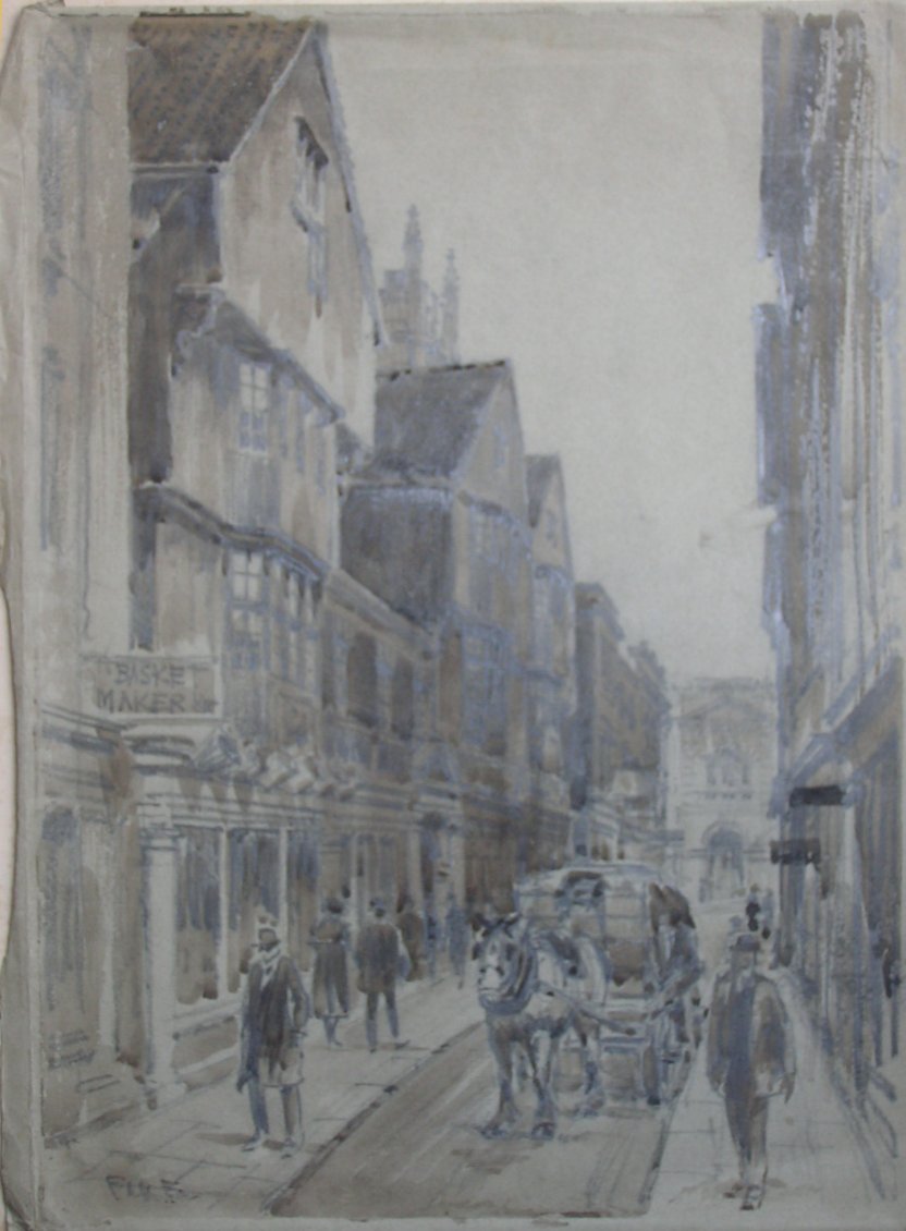 Grey wash watercolour - (St Mary le Port Street, Bristol)