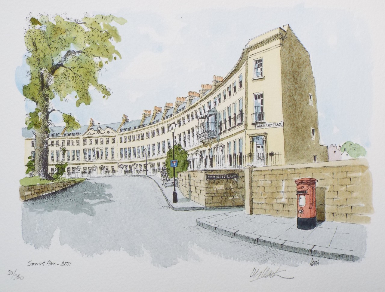 Giclee print with hand colour - Somerset Place - Bath