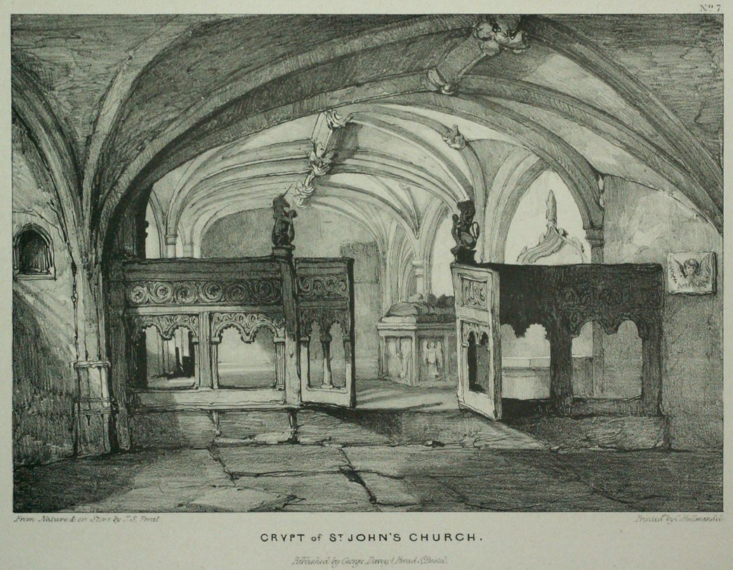 Lithograph - Crypt of St. John's Church. - Prout