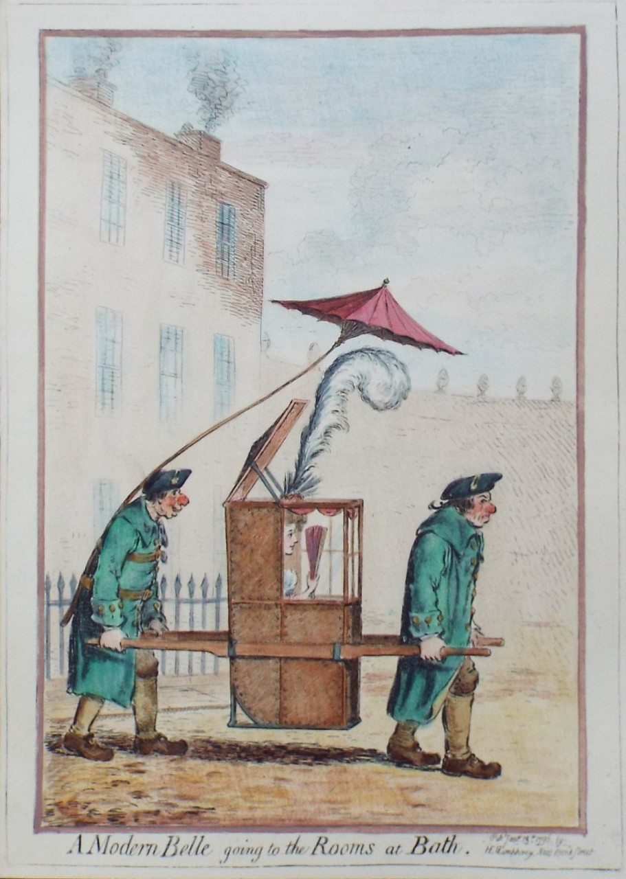 Etching - A Modern Belle going to the Rooms at Bath. - Gillray