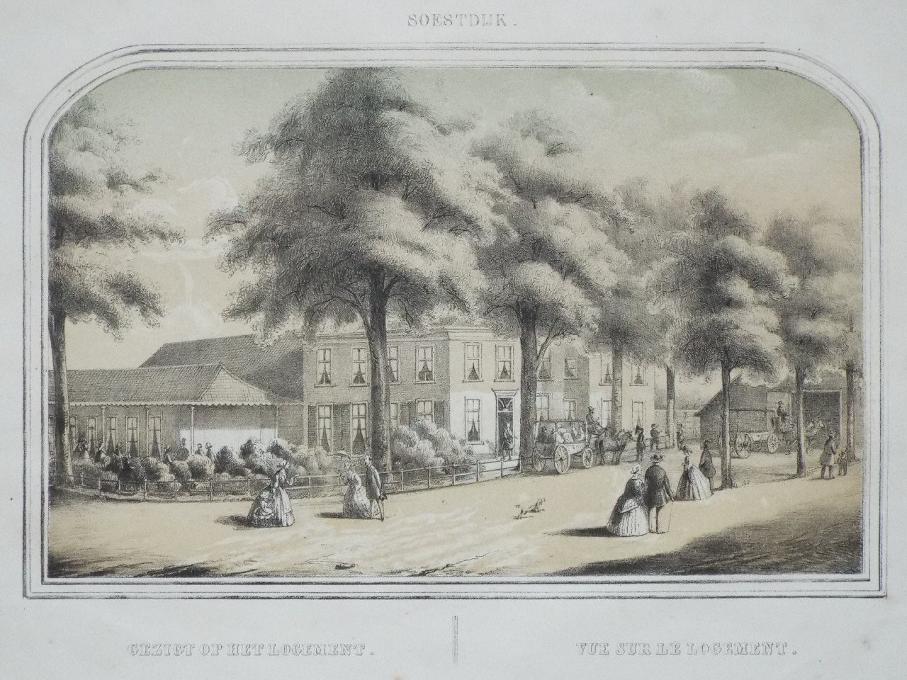 Lithograph - Soestdijk. Gezigt op het Logement. Vue sur lel Logement.