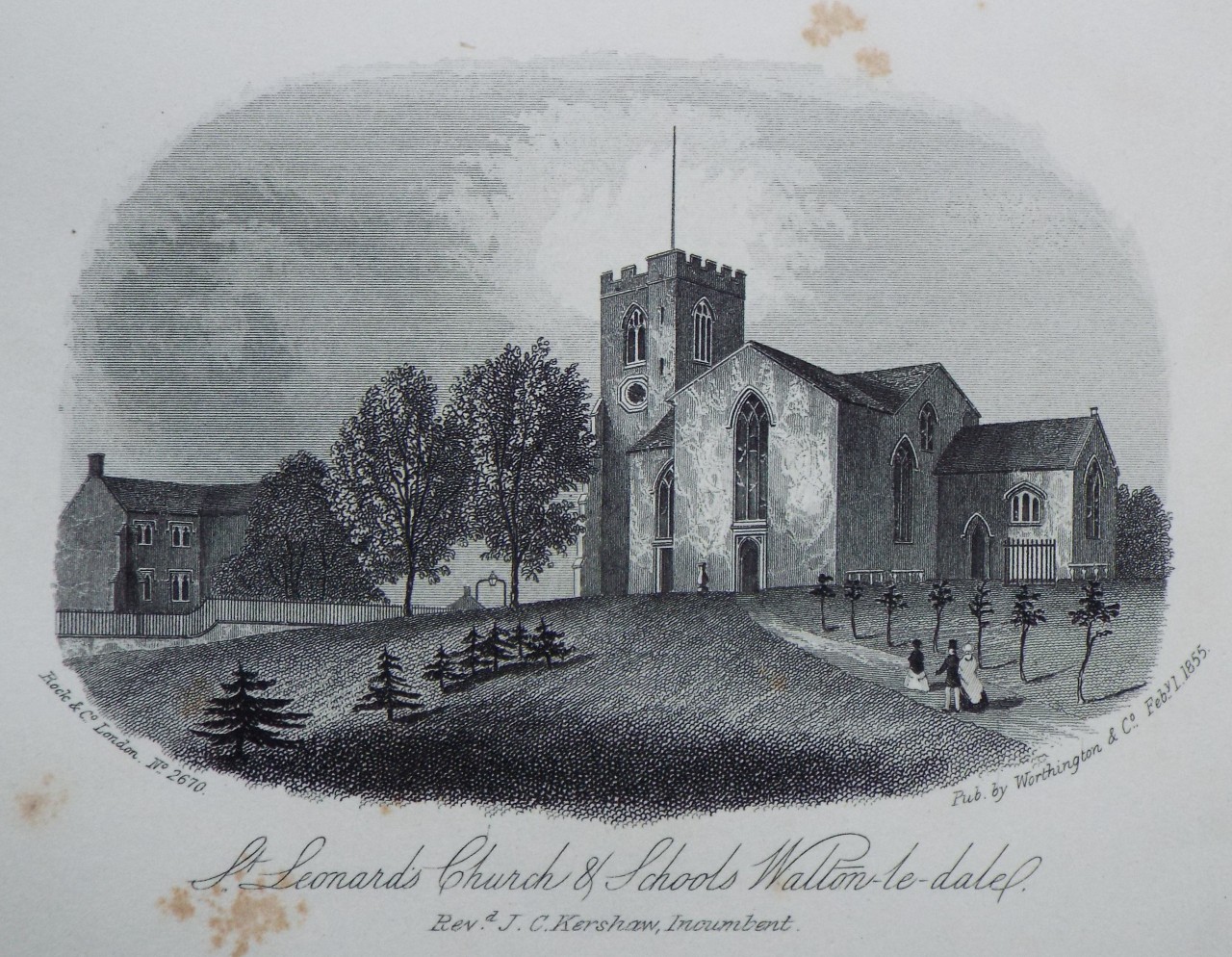 Steel Vignette - St. Leonard's Church & Schools, Walton-le-dale. Rev. J. C. Kershaw Incumbent. - Rock