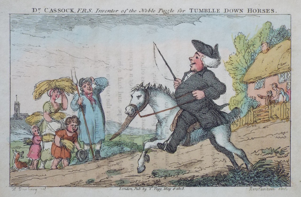 Etching - Dr. Cassock, F.R.S. Inventor of the Noble Puzzle for Tumbble Down Horses. - Rowlandson