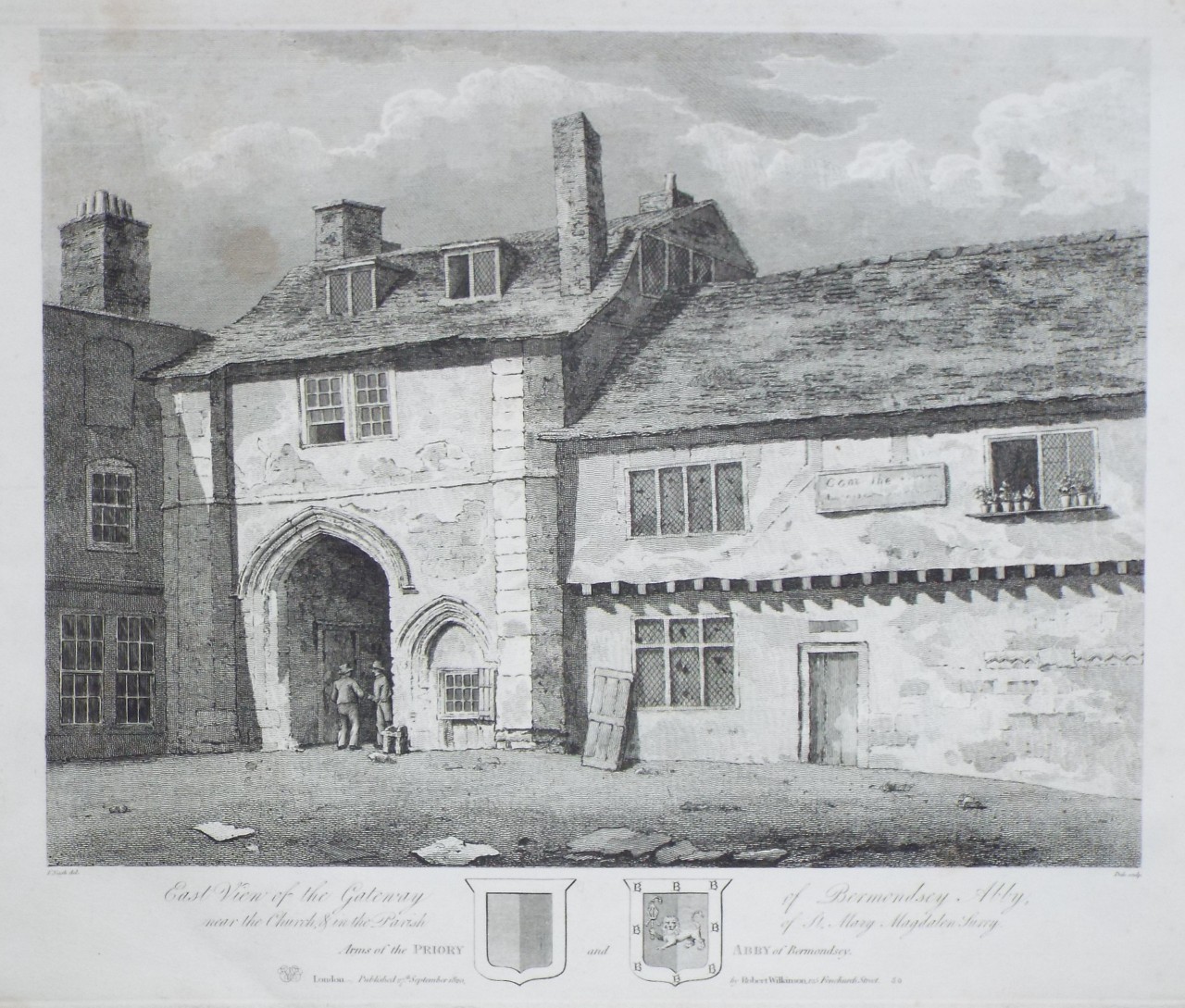 Print - East View of the Gateway of Bermondsey Abby, near the Church & in the Parish of St. Mary Magdalen, Surry.