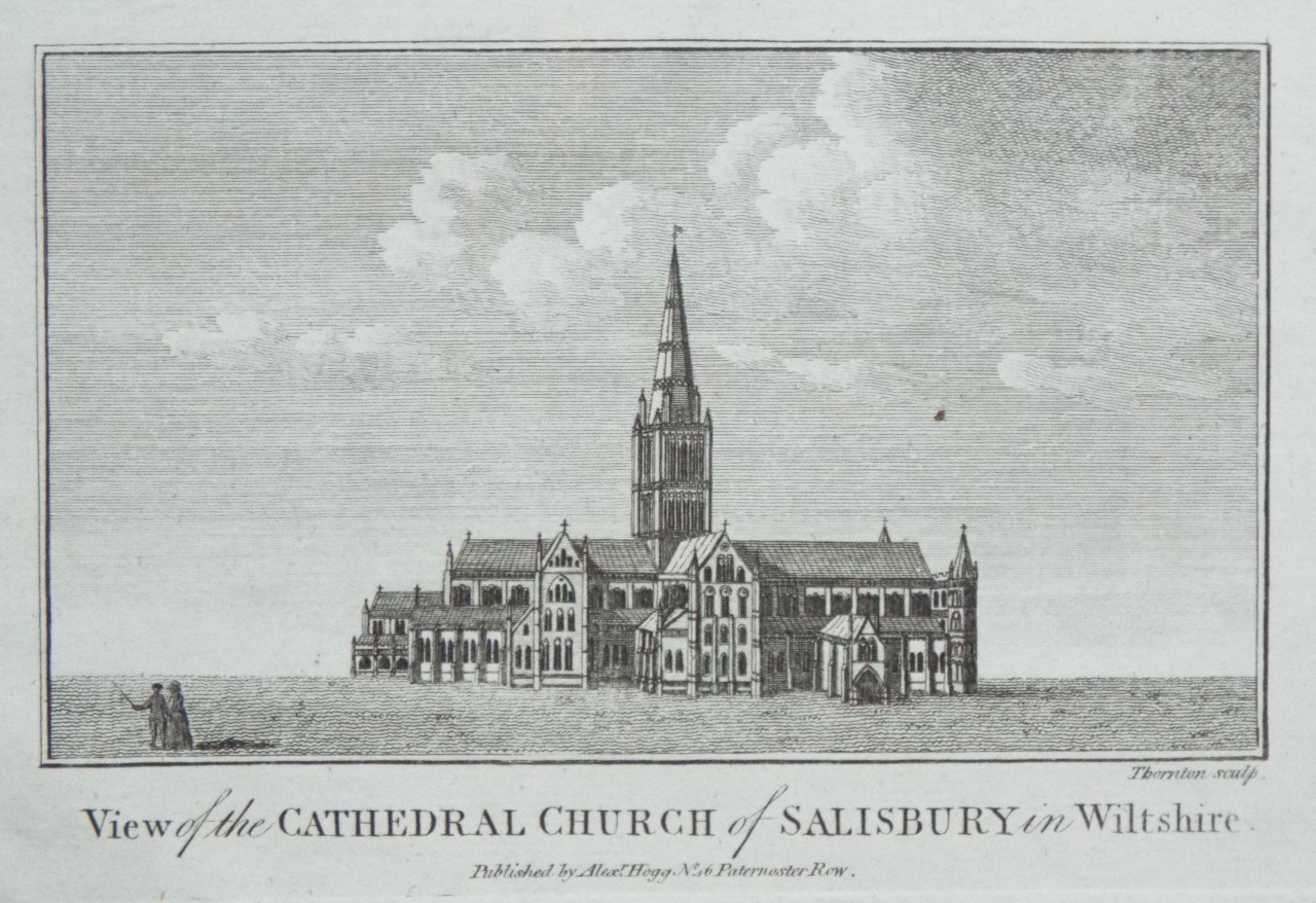 Print - View of the Cathedral Church of Salisbury in Wiltshire. - 
