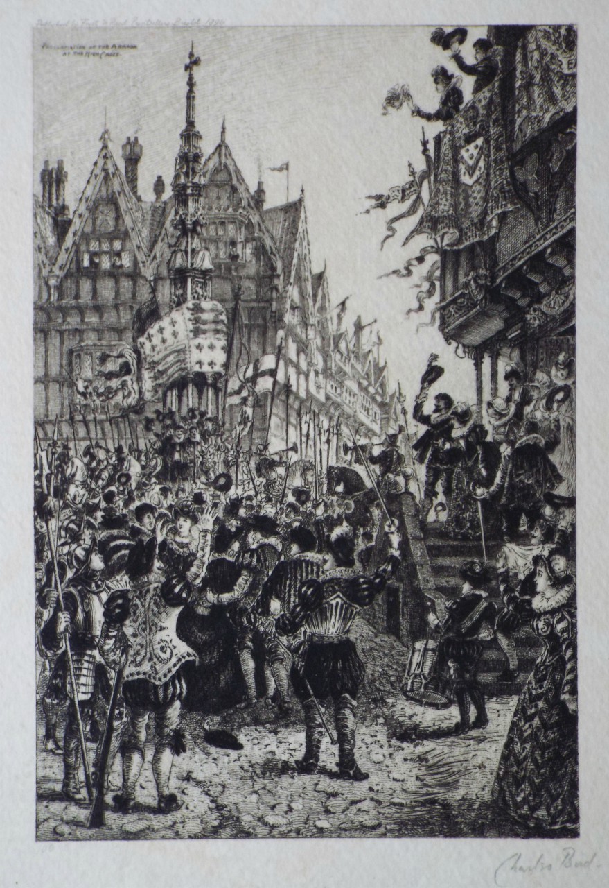 Etching - Proclamation of the Armada at the High Cross. - Bird