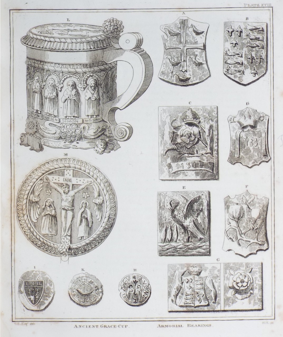 Print - Ancient Grace-Cup. Armorial Bearings. - Hobson