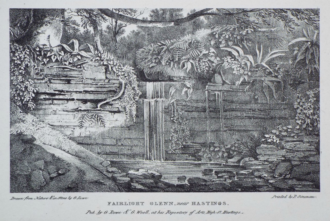 Lithograph - Fairlight Glenn, near Hastings. - Rowe