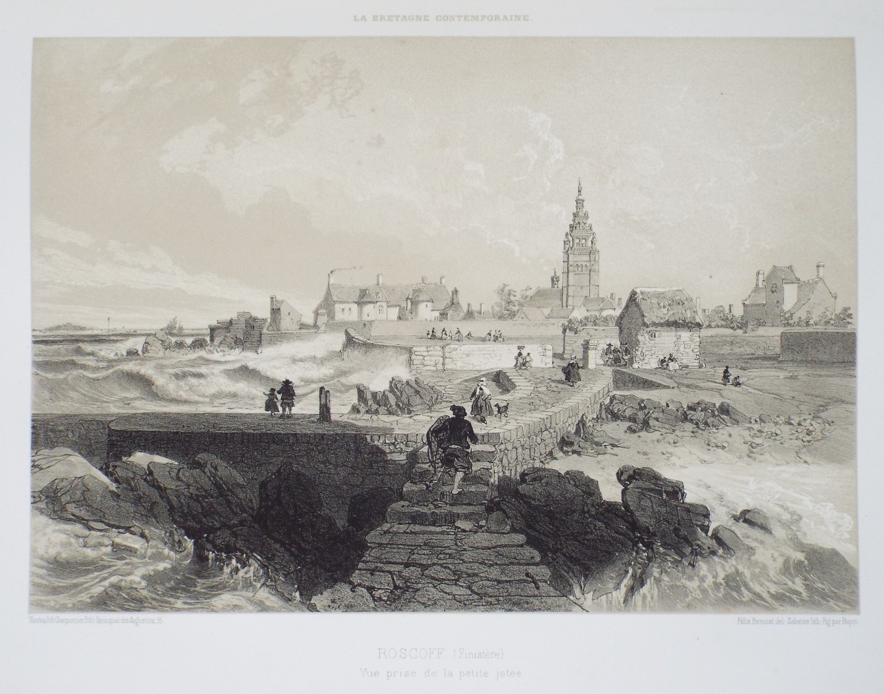 Lithograph - Roscoff. (Finistere) Vue prise de la petite jetee. - 