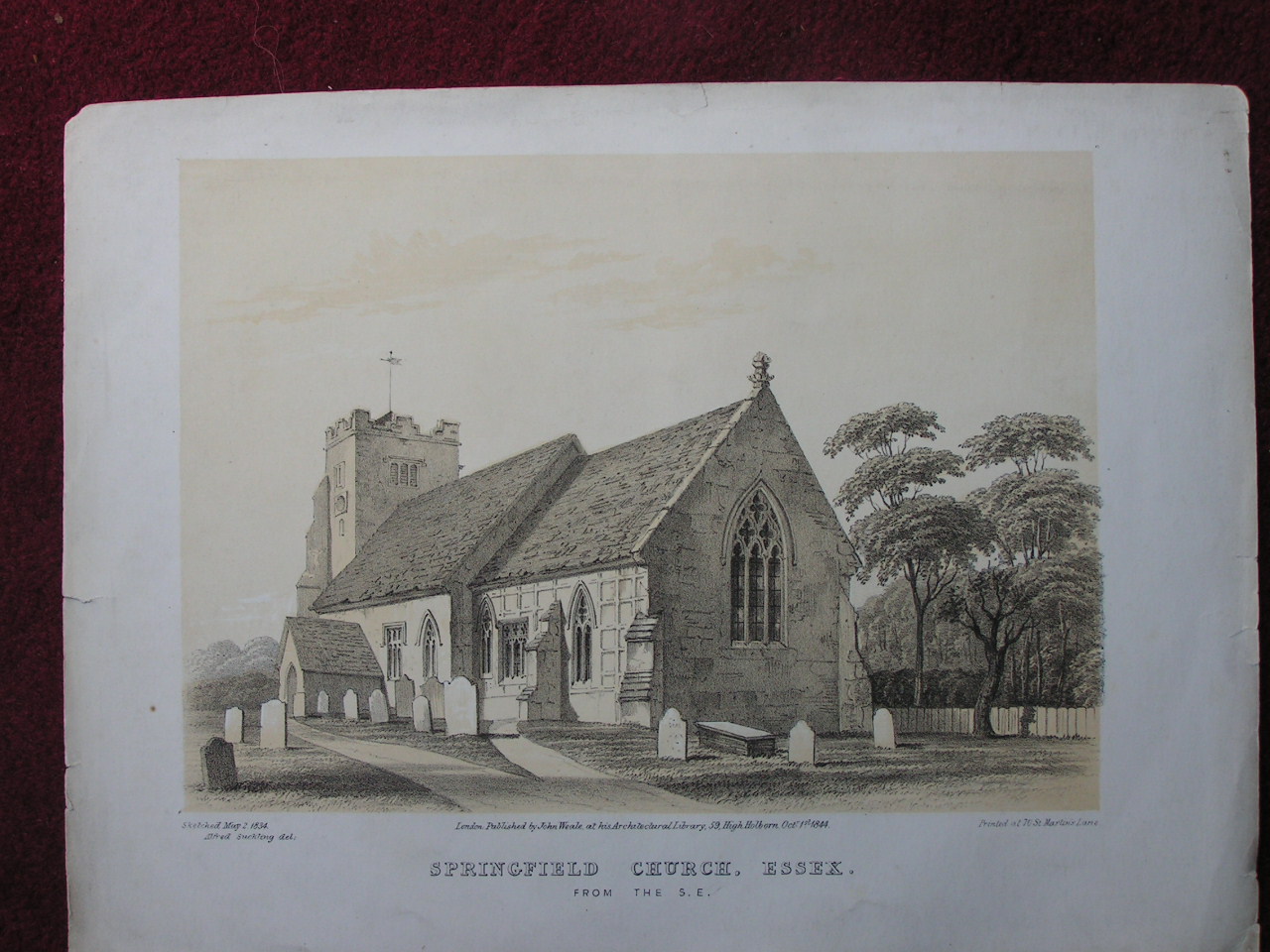 Lithograph - Springfield Church, Essex, from the S.E.