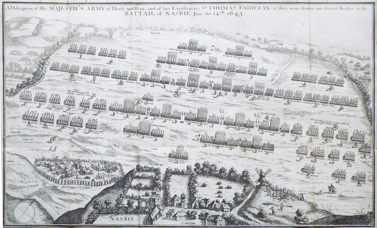 Print - A Description of His Majestie's Army of Horse and Foot, and of his Excellencies Sr. Thomas FairFax: as they wer drawn into several Bodies at the Battail of Nasbie June the 14th 1645. - Stuart
