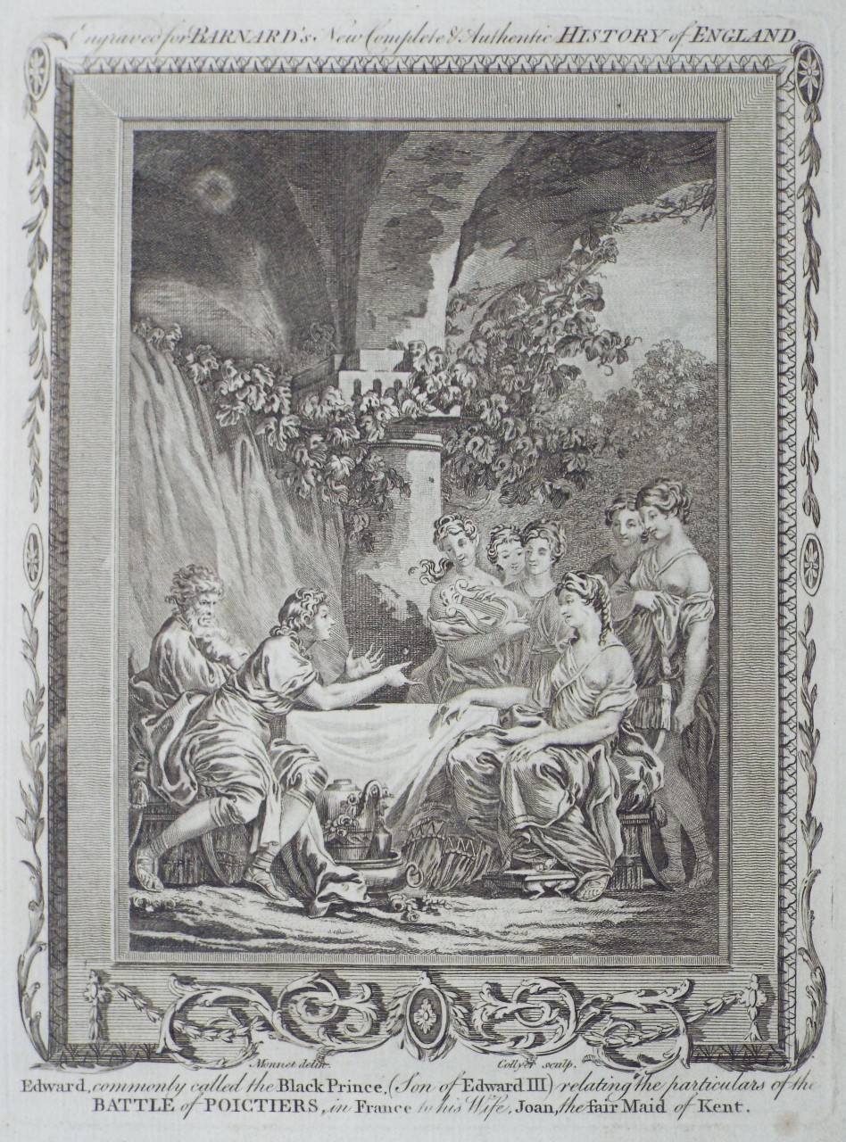 Print - Edward, commonly called the Black Prince, (Son of Edward III) relating the particulars of the Battle of Poictiers, in France to his Wife, Joan, the fair Maid of Kent.