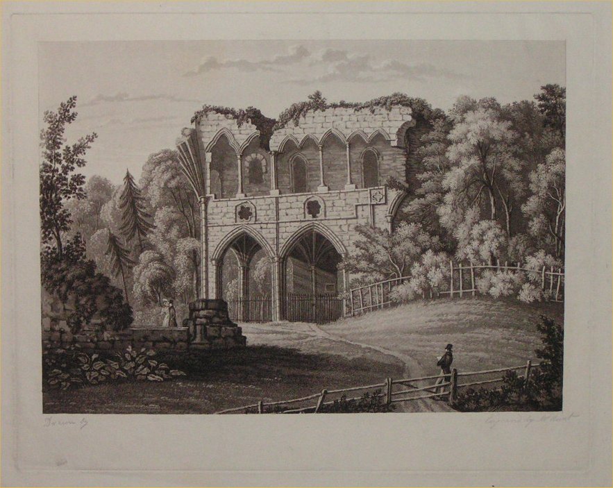 Aquatint - (Dryburgh Abbey) - Hunt