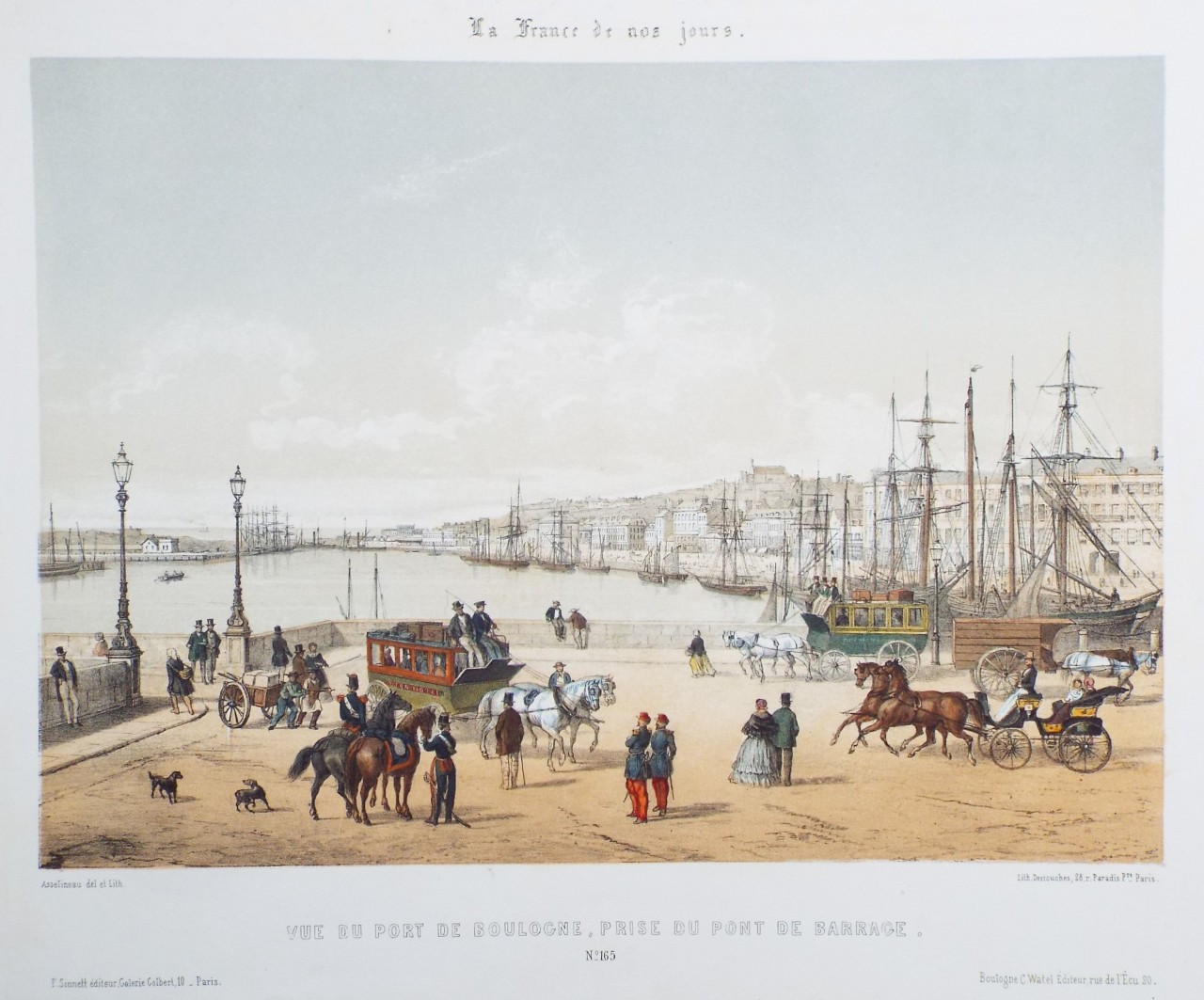 Lithograph - Vue du Port de Boulogne, Prise du Pont de Barrage. - 