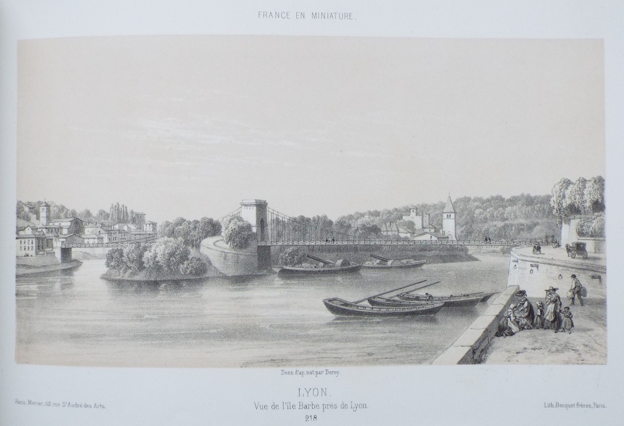 Lithograph - Lyon. Vue de l'isle Barbe pres de Lyon. - 