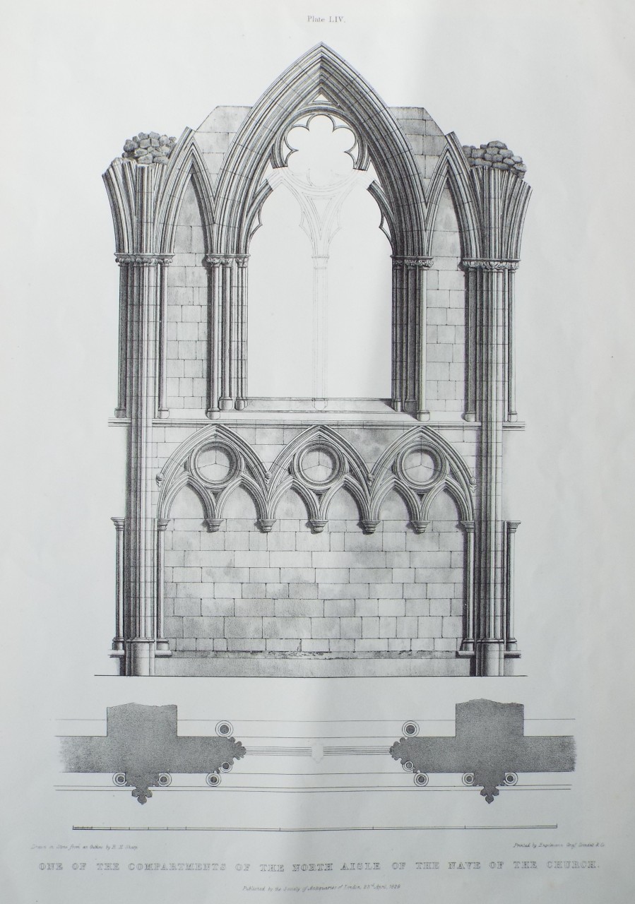 Lithograph - One of the Compartments of the North Aisle of the Nave of the Church.