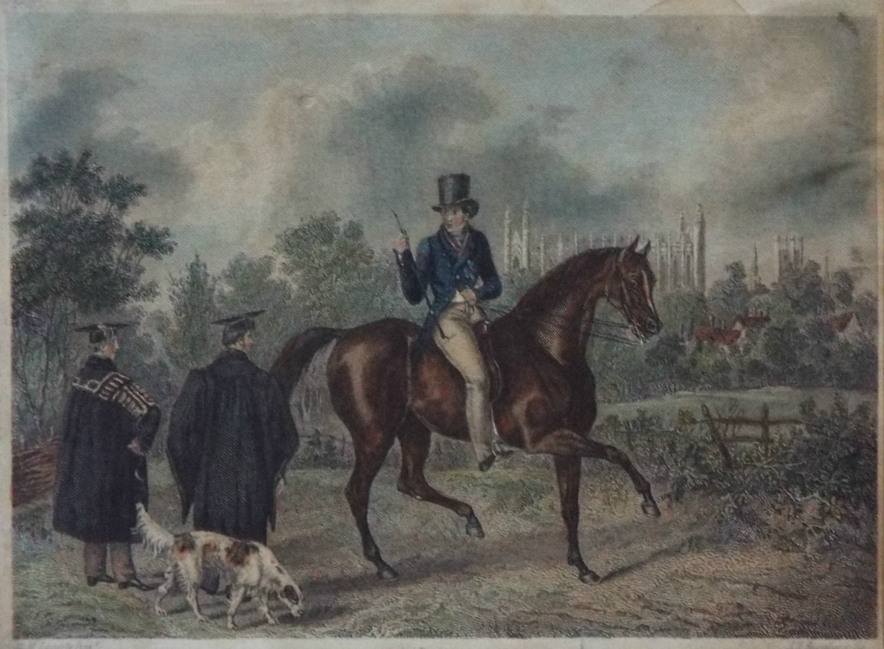 Print - (Horseman and Dons near King's College, Cambridge) - Engleheart