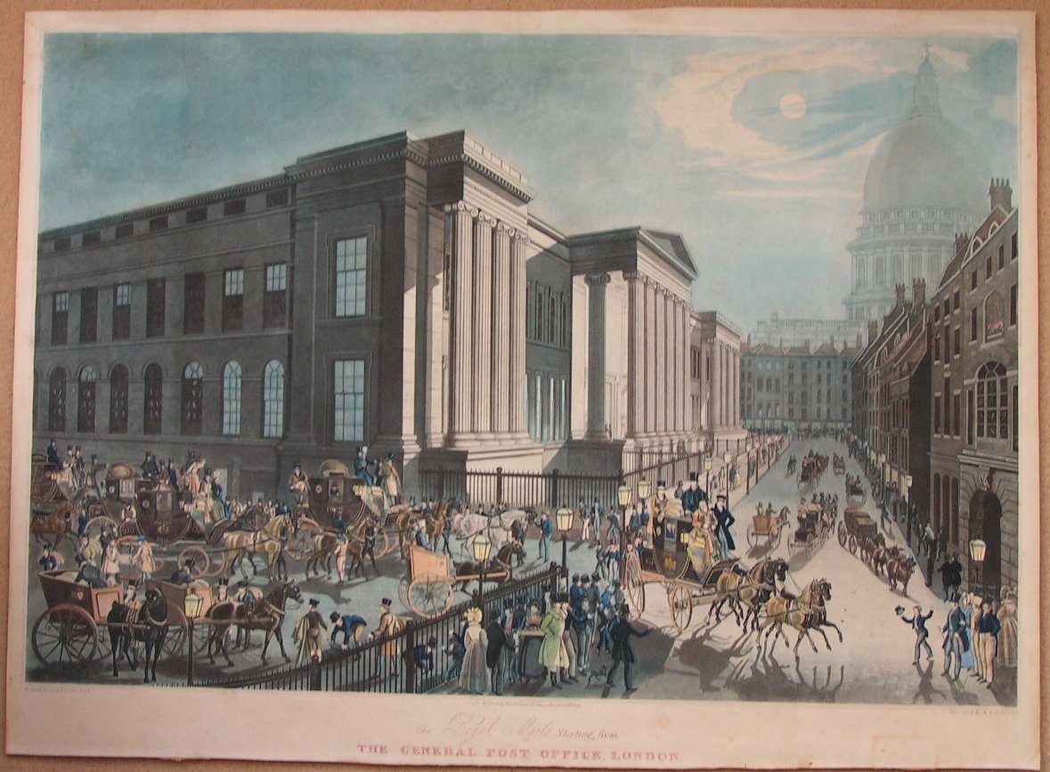 Aquatint - The Royal Mails Starting from the General Post Office, London By Night - Reeves