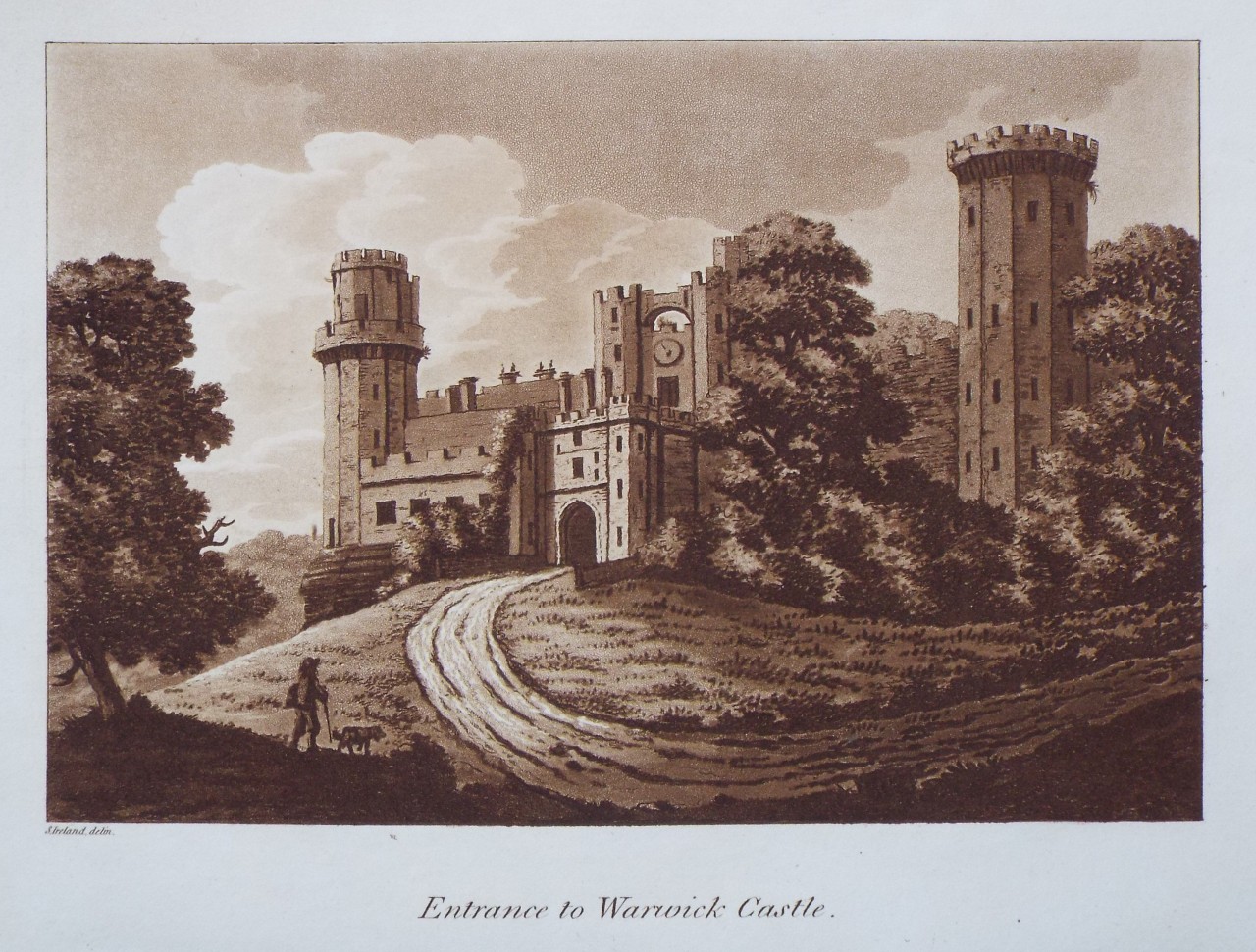 Aquatint - Entrance to Warwick Castle. - Ireland