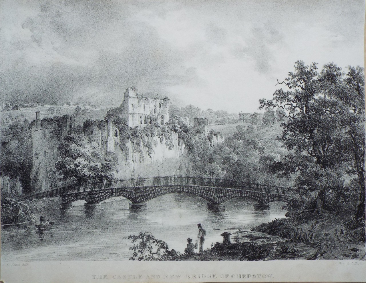 Lithograph - The Castle and New Bridge of Chepstow. - Haghe