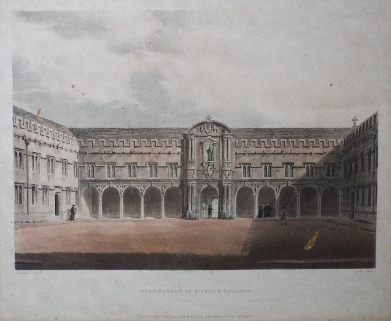 Aquatint - Quadrangle of St. John's College. - Hill