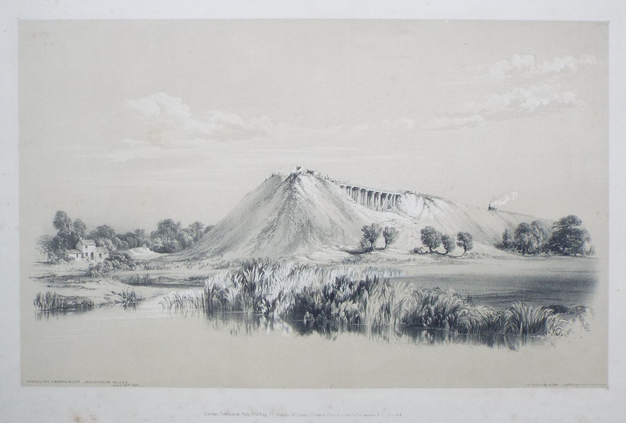 Lithograph - Making the Embankment - Woolverton Valley. June 28th 1837. - Bourne