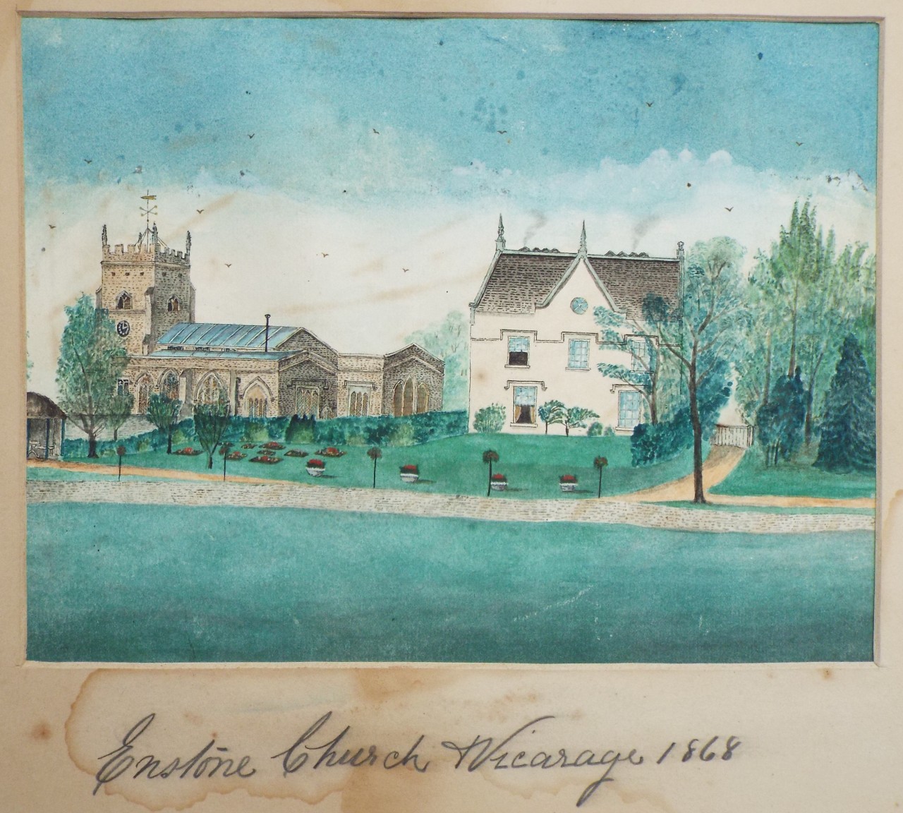 Watercolour - Enstone Church & Vicarage 1868