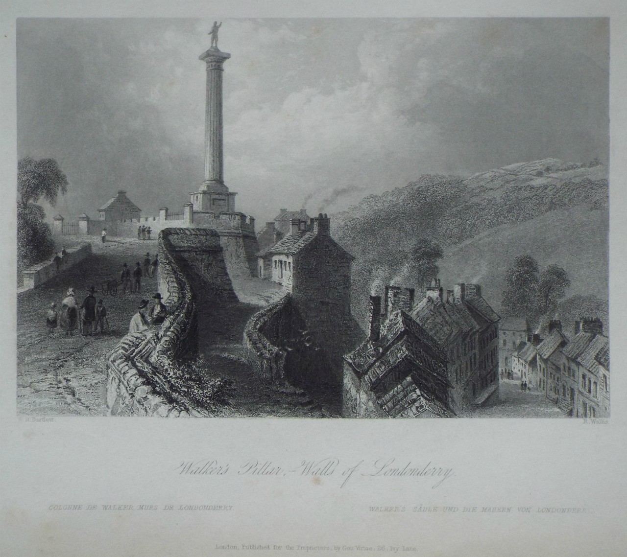 Print - Walker's Pillar, Walls of Londonderry. - Wallis