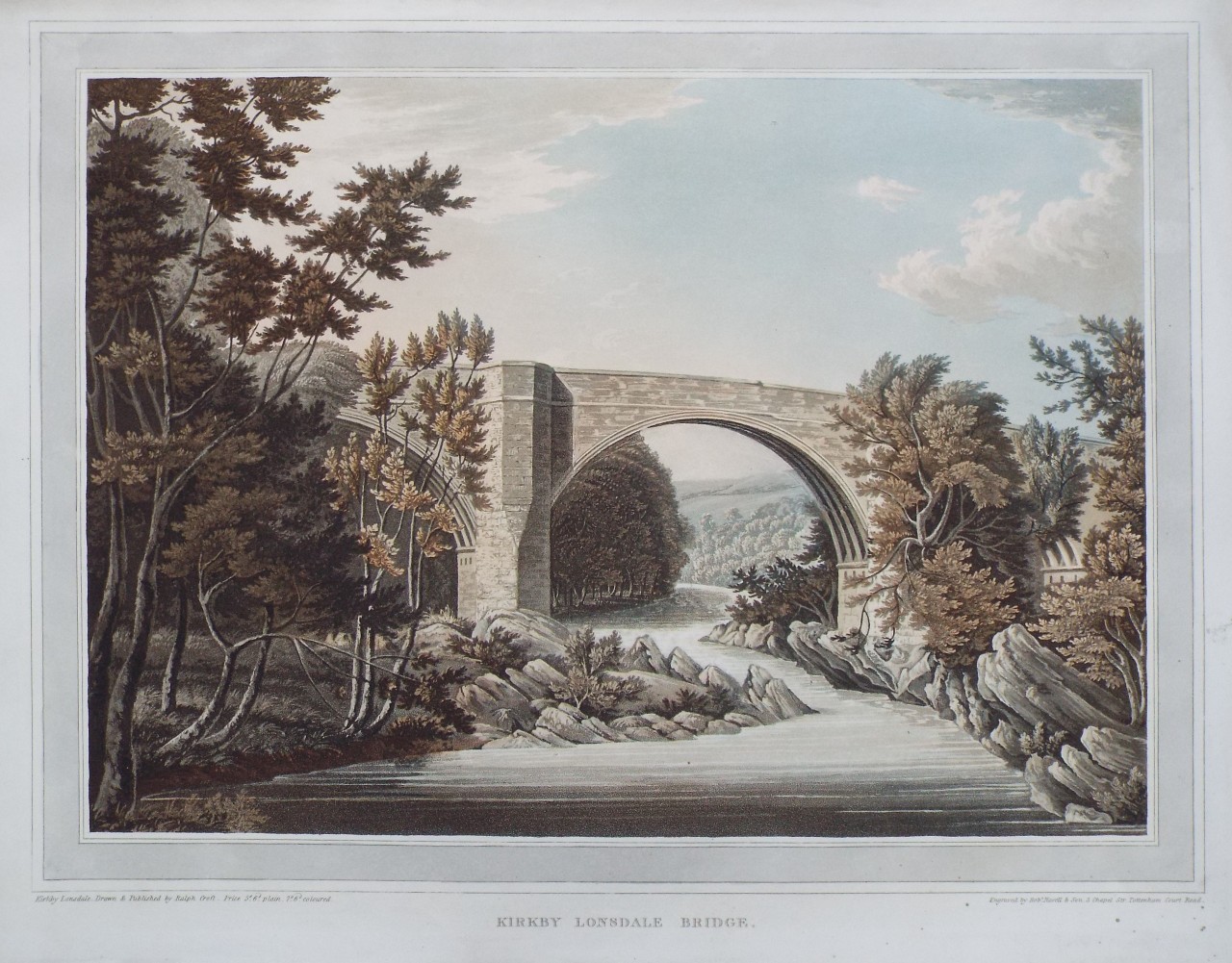 Aquatint - Kirkby Lonsdale Bridge. - Havell