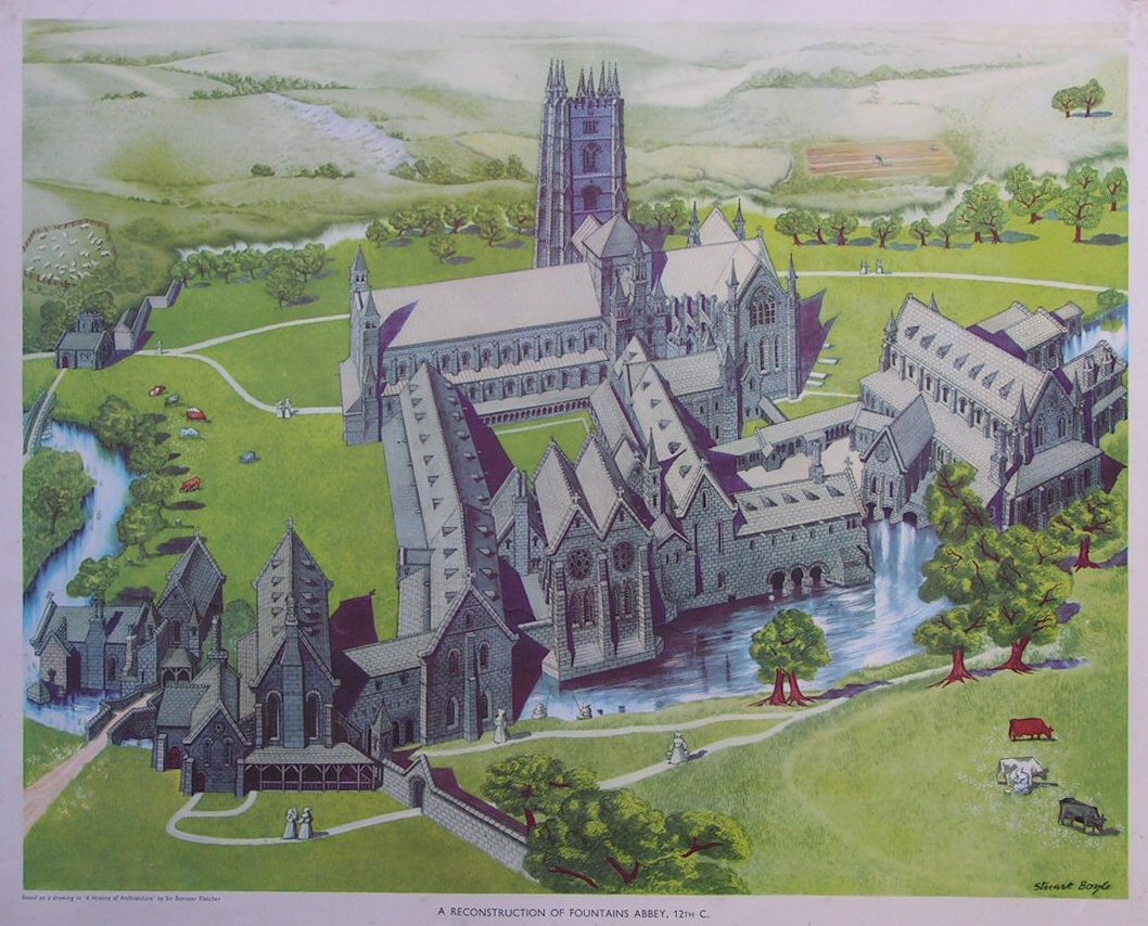 Lithograph - 03 A Reconstruction of Fountains Abbey, 12th C.