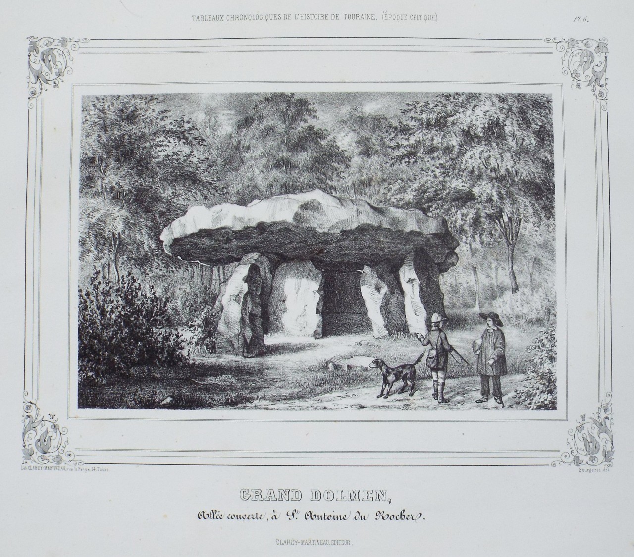 Lithograph - Grand Dolmen Allee couverte, a St. Antoine du Rocher.