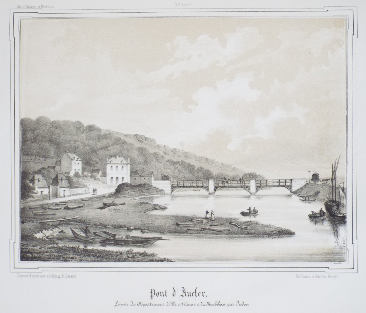 Lithograph - Pont d'Aucter. - Lorette