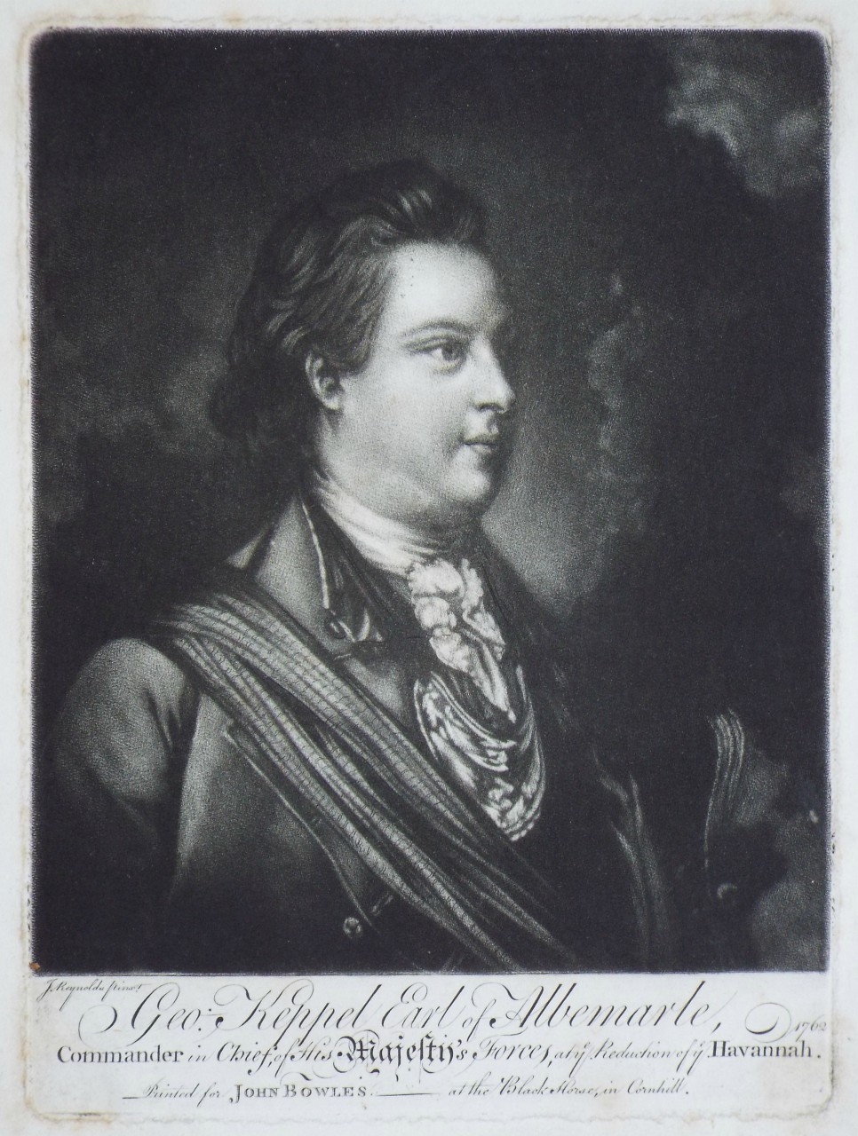 Mezzotint - Geo: Keppel Earl of Albemarle, Commander in Chief of His Majesty's Forces, at ye Reduction of ye Hannah. 1762