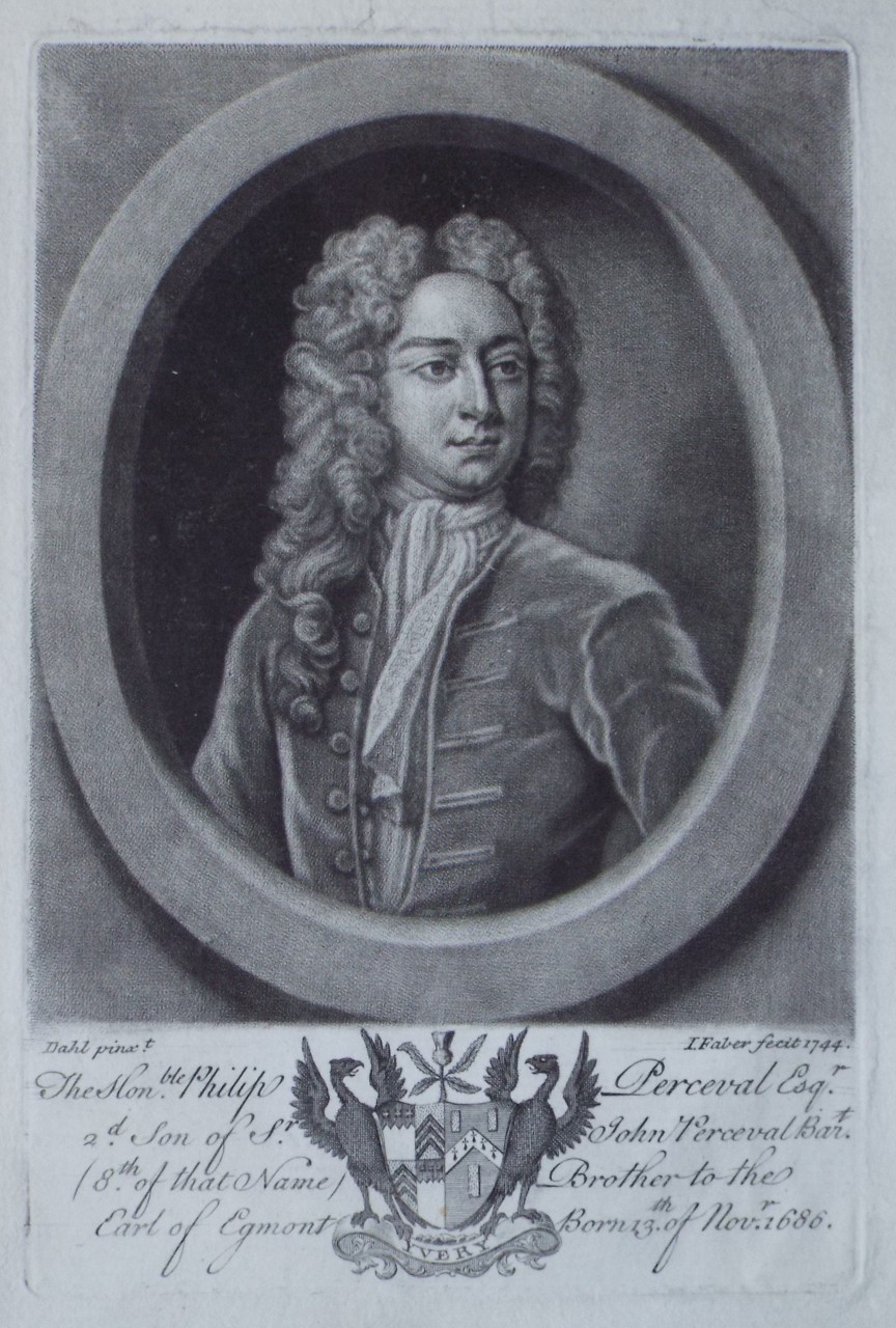 Mezzotint - The Honble. Philip Perceval Esqr. 2d. Son of Sr. John Perceval Bart. (8th of that Name) Brother to the Earl of Egmont Born 13th of Novr. 1686. - Faber