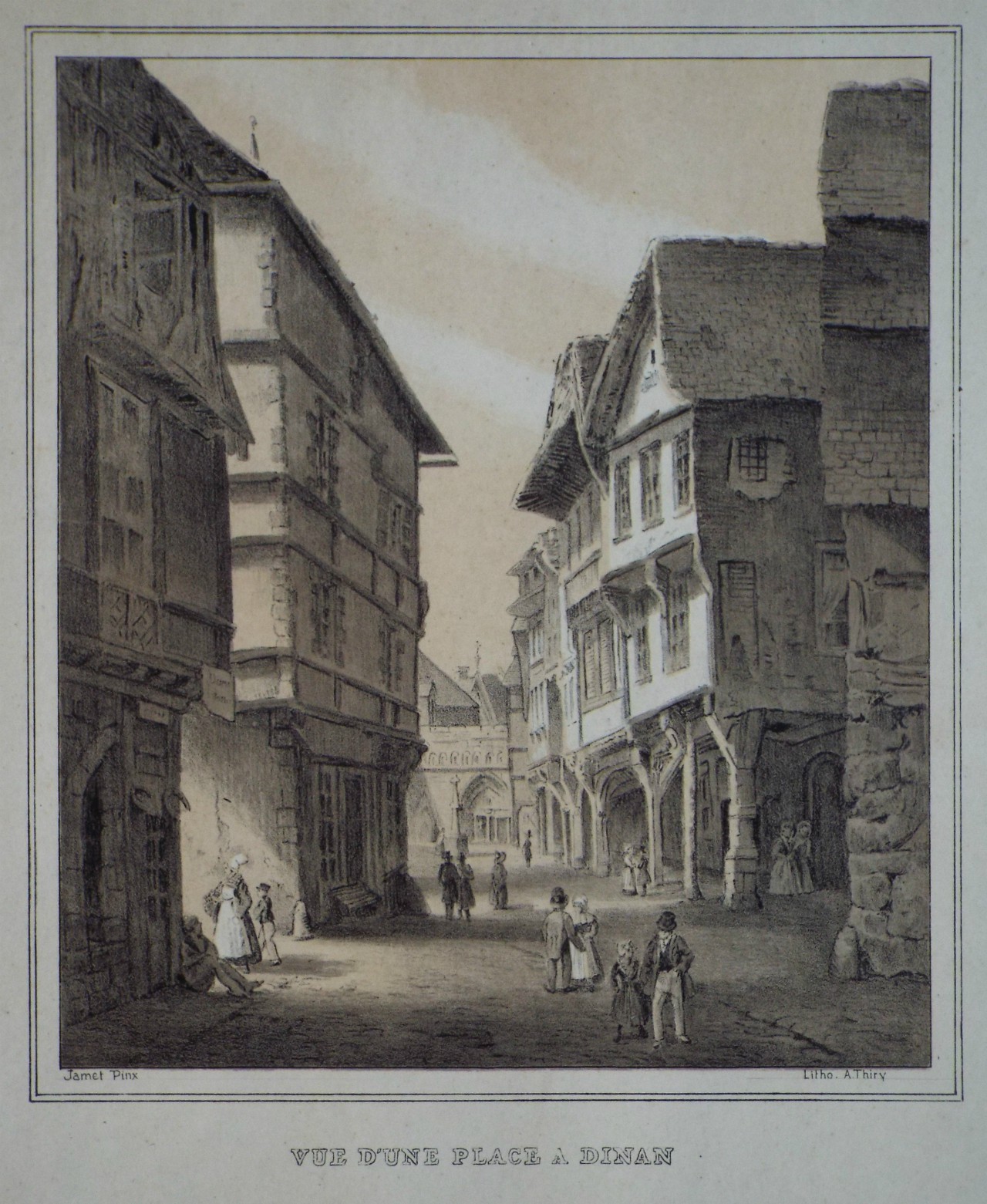 Lithograph - Vue d'une Place a Dinan - Thiry