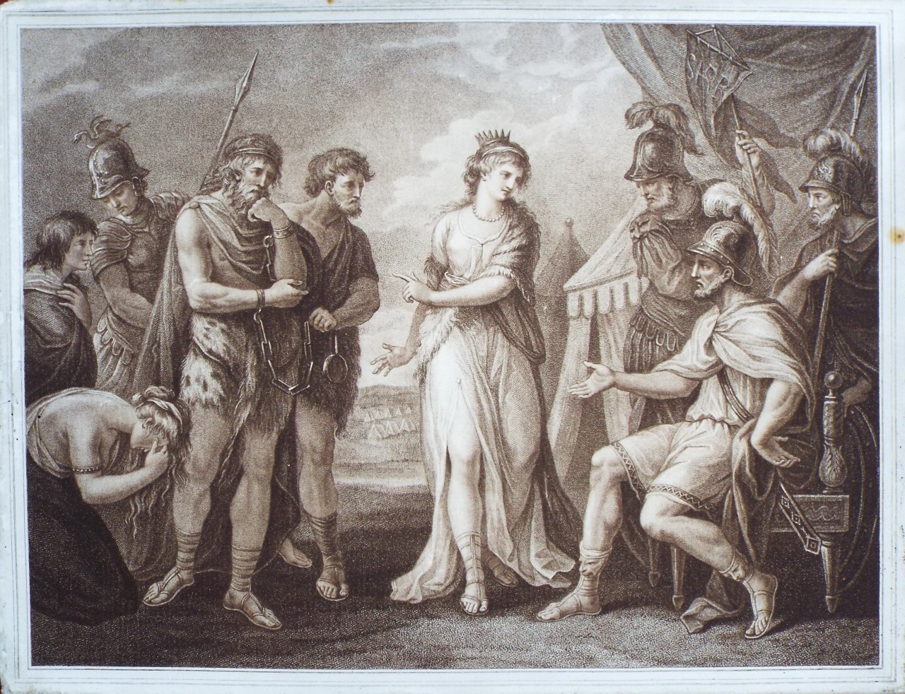 Stipple - Caractacus, King of the Silures, deliver'd up to Ostorius, the Roman General, by Cartismandua, Queen of the Brigantes. - Bartolozzi