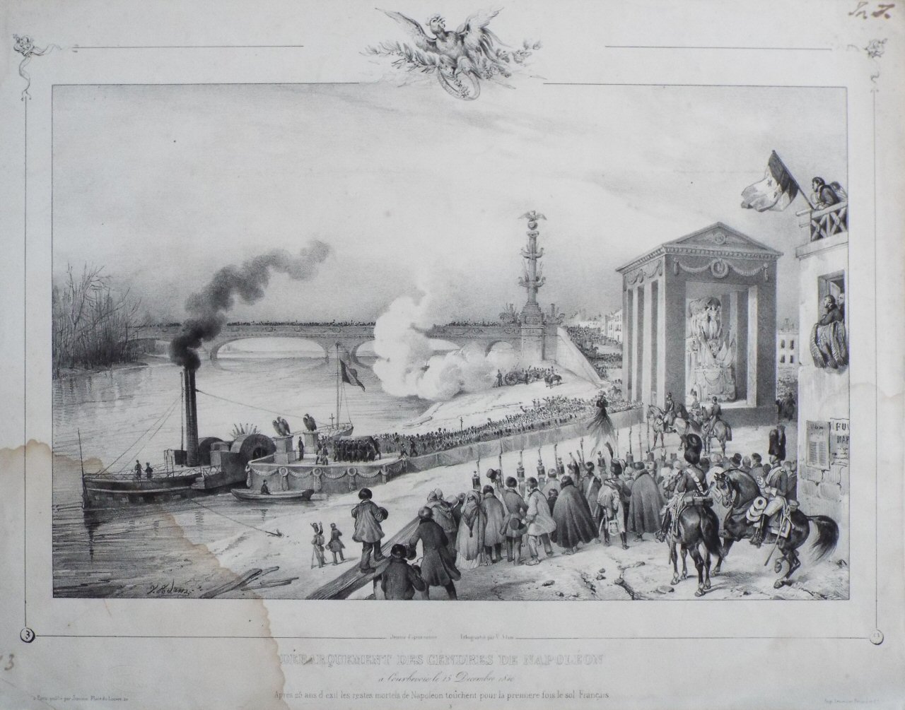 Lithograph - Debarquement des Cendres de Napoleon a Courbevoie le 15 Decembre 1840 - Adam
