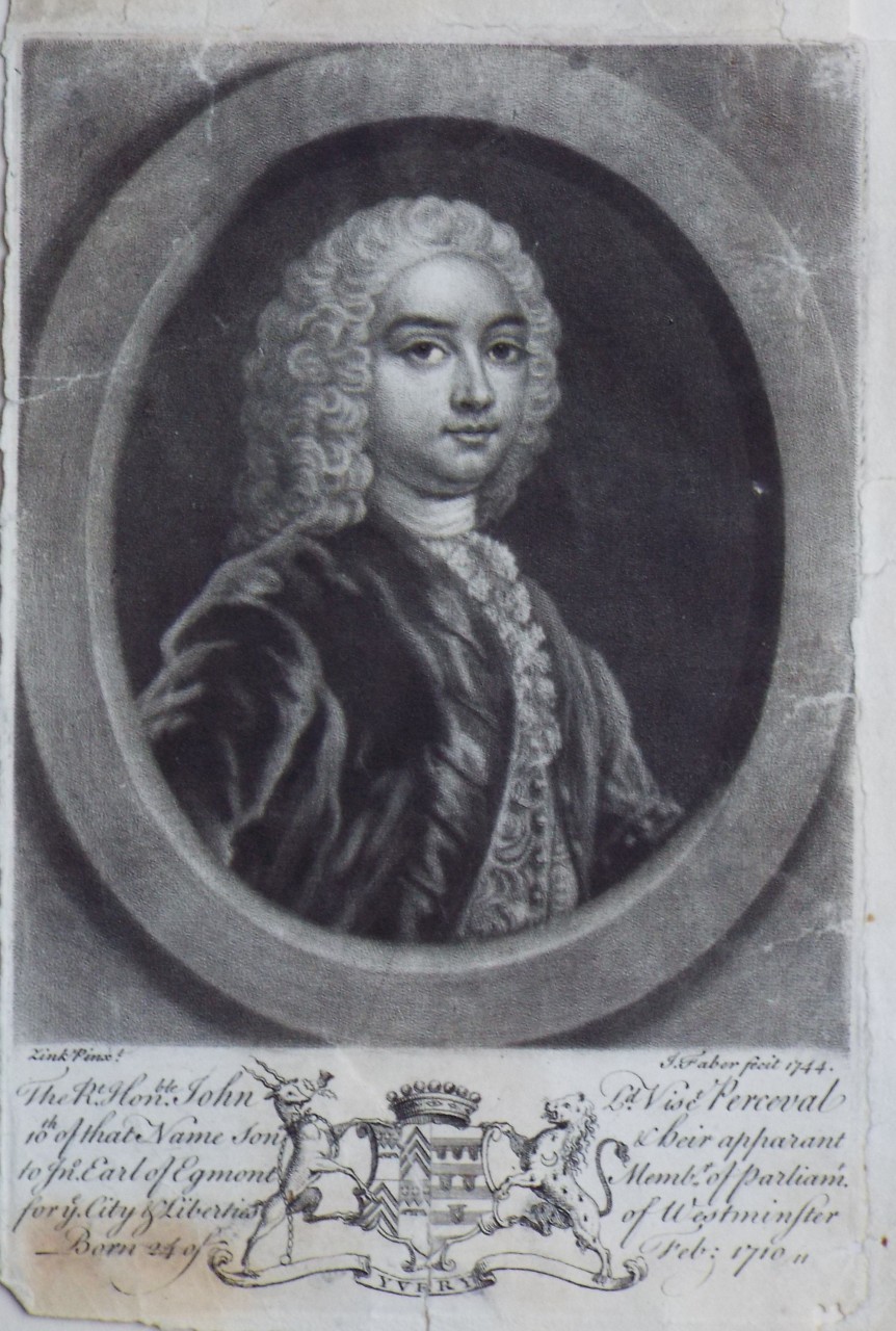Mezzotint - The Rt. Honble. John Ld. Visct. Perceval 10th of that Name Son & heir apparant to Jno. Earl of Egmont Membr. of Parliamt. for ye City & Liberties of Westminster Born 24 of Feb: 1710. - Faber