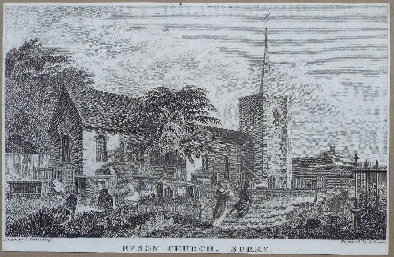 Print - Epsom Church, Surry. - Rawle