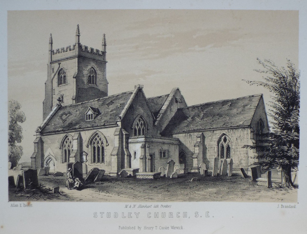 Lithograph - Studley Church, S. E. - Brandard