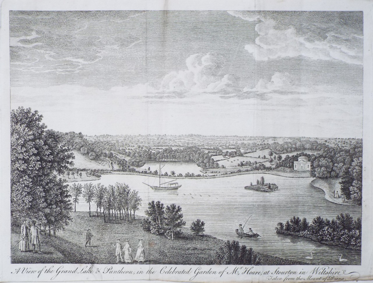 Print - A View of the Grand Lake & Pantheon in the Celebrated Garden of Mr.Hoare, at Stourton in Wiltshire Taken from the Mount of Diana