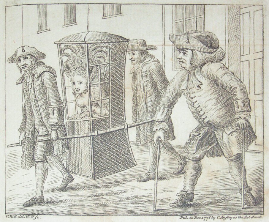 Print - (Madge carried in a sedan chair) - Hibbart