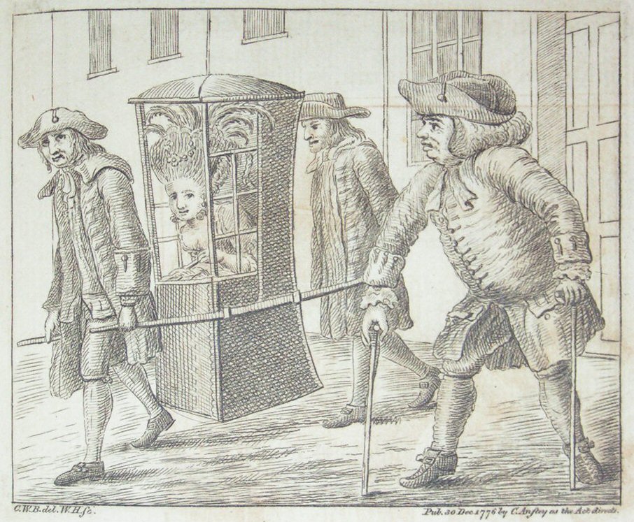 Print - (Madge carried in a sedan chair) - Hibbart