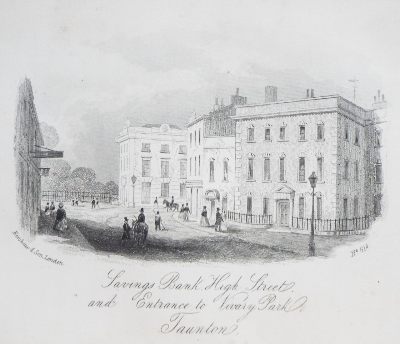 Steel Vignette - Savings Bank, High Street, and Entrance to VivaryPark, Taunton. - Kershaw